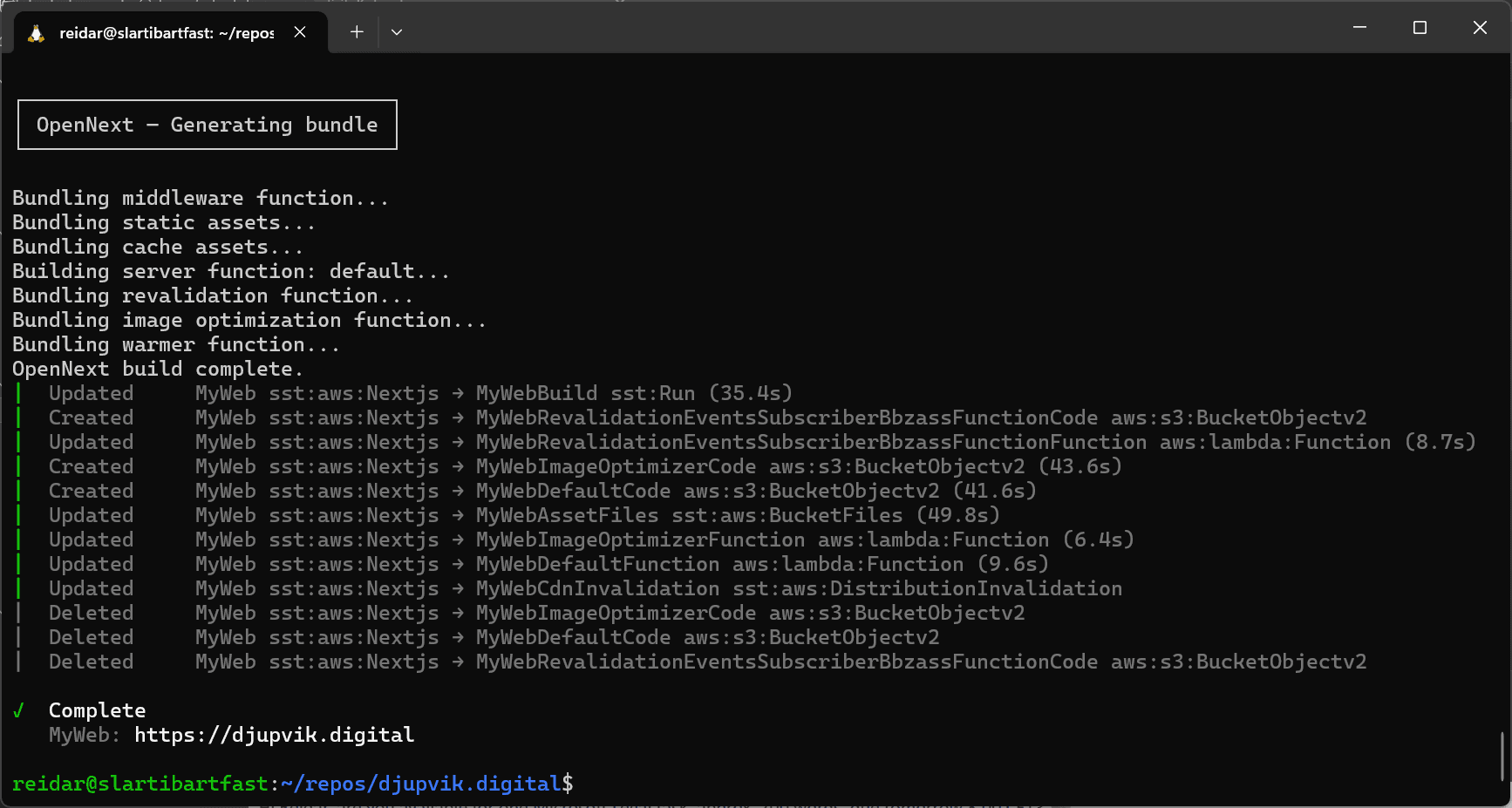 Output from deployment