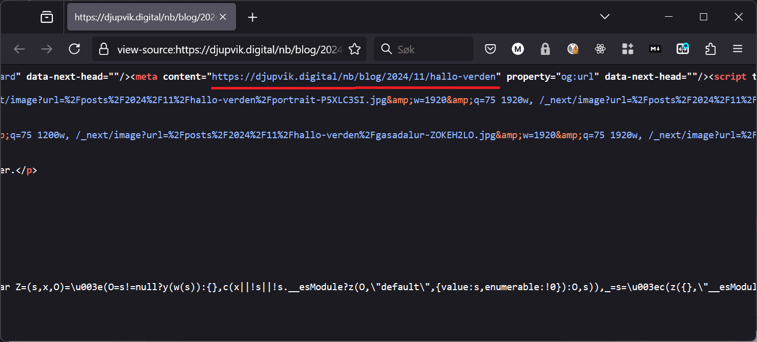 Meta-tag highlighted in View source